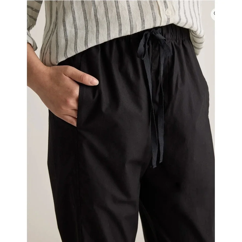 Quince 100% organic cotton poplin Pull-On Pants Womens XS Black Straight Elastic